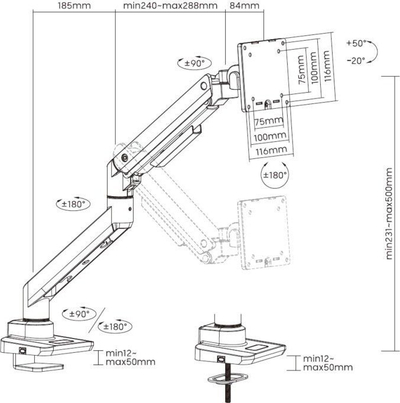 Stendë tavoline për TV Equip 650180, deri 49\", VESA 75x75 100x100, e zezë