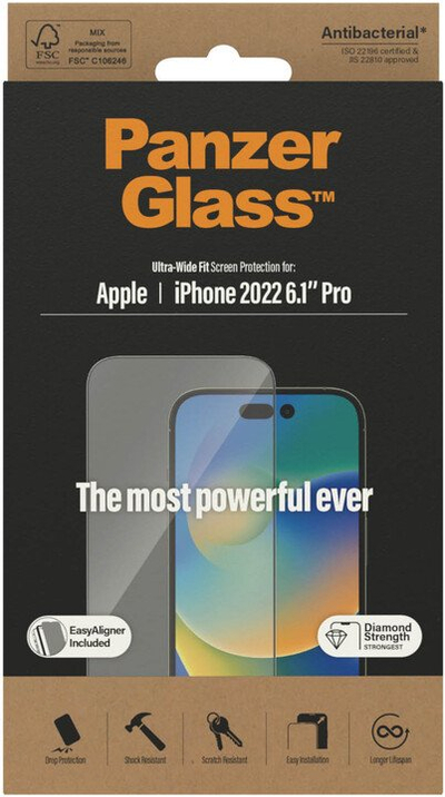Xham mbrojtës PanzerGlass për Apple iPhone 14 Pro, me kornizë instalimi