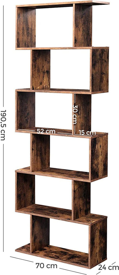 Raft librash Leobert LBC61BX, 6 rafte, stil rustic, ngjyrë kafe rustic