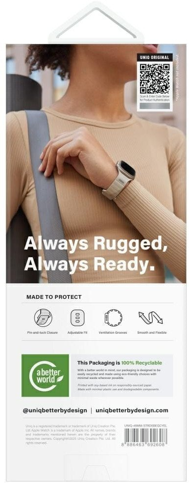 Rrip dore UNIQ Stride De Rubber për Apple Watch 49 46 45 44mm, gome FKM, që s’e ha uji, bezhë