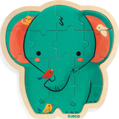 Puzzle druri Djeco Puzzlo Elephant, 14 copa, për kalamaj 3+, shumëngjyrësh