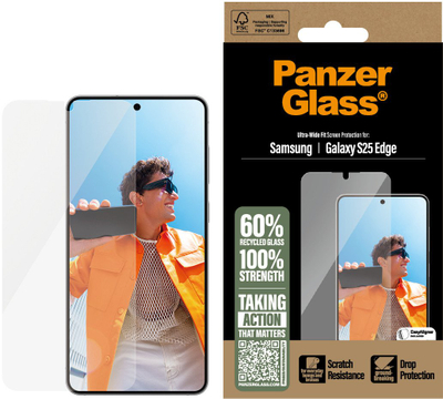 Заштитно стакло CARE by PanzerGlass Ultra Wide Fit, за Samsung Galaxy S25 Edge, заштитно стакло, проѕирно