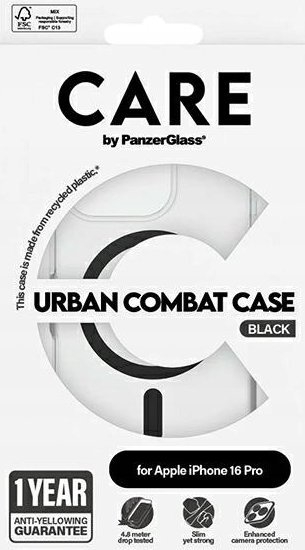 Kuti mbrojtëse PanzerGlass 0 CARE Flagship, MagSafe, për iPhone 16 Pro, transparente me kornizë e zezë