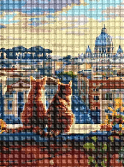 Mozaik me diamant Ideyka Quadro Diamond Cats in Rome, 30 x 40 cm, shumëngjyrësh