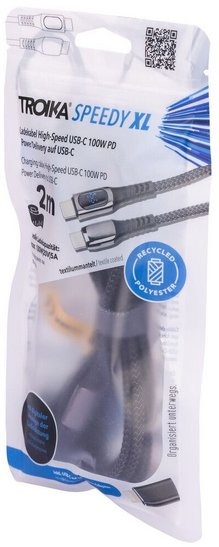 Kabëll karikimi Troika SPEEDY XL, USB C 2m, 100W, i zi