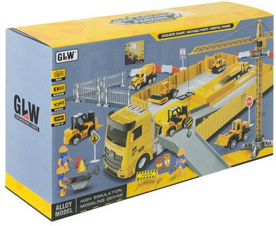 Set lodrash ndërtimi Construction Truck 26578, vinç funksional, kamion transportues, shumëngjyrësh