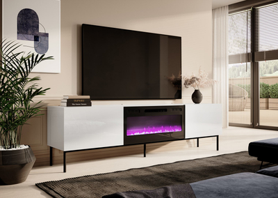 Kredencë TV Cama Meble Slide 200K, 200x40x57 cm, oxhak elektrik, MDF, e bardhë