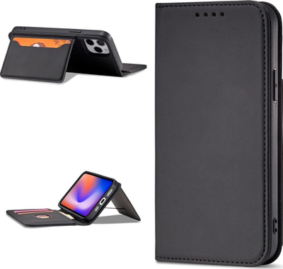 Këllëf telefoni Hurtel Magnet Card Case për iPhone 12 Pro Max, me portofol për karta, me qëndrim, i zi