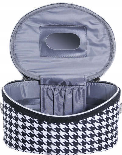 Kuti kozmetike Intervion Medium, me pasqyrë nga brënda, motiv houndstooth, bardhezi
