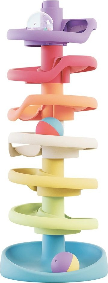 Игра за градење Quercetti PlayEco+ Spiral Tower Evo, 10 делови, со топчиња и звуци, повеќебојна
