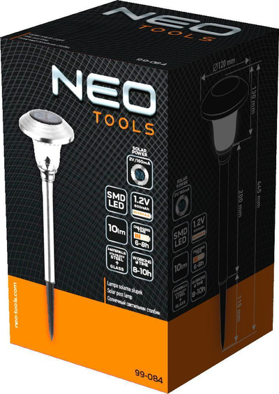 Shtyllë drite me diell Neo Solar Lamp Post, LED SMD, 10 lm, ngjyrë argjendtë