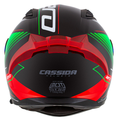 Helmë moto CASSIDA Aero Drome 2026, integrale, polikarbonat, e zezë perlë e kuqe jeshile e bardhë