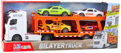 Set kamion lodër Lean Lora Tow Truck, 4 makina sportive, me drita edhe tinguj, shumëngjyrësh