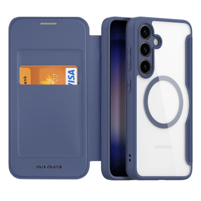 Futrollë Dux Ducis Skin X Pro MagSafe për Samsung Galaxy S24 Plus, me kapak dhe xhep karte, blu