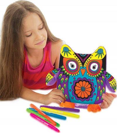 Сет перница за боење Colorino Owl Pillow, 6 маркери за текстил, бела
