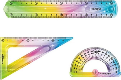 Set gjeometrik Keyroad Rainbow Deco, fleksibël, vizore 20cm trekëndësh 18cm transportuer 10cm, shumëngjyrësh