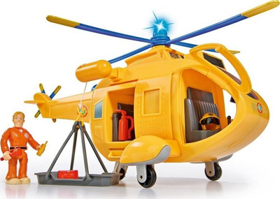 Lodër helikopter Fireman Sam Wallaby 2, me figurë, me drita dhe tinguj, i verdhë