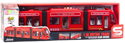 Tren lodër City Metro Tram, drita dhe tinguj, shkallë 1:16, i kuq