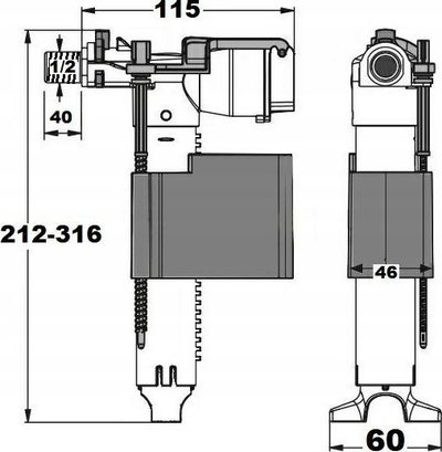 Valvul mbushëse Multiflow Universal 1/2", për kazan shurrtoreje, plastike, bardh e kaltër