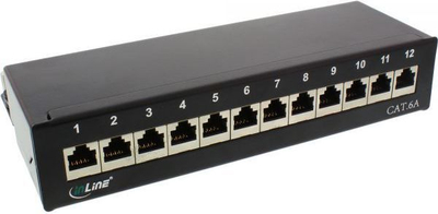 Patch panel INLINE CAT 6a, 12 porta RJ-45, ngjyrë e zezë