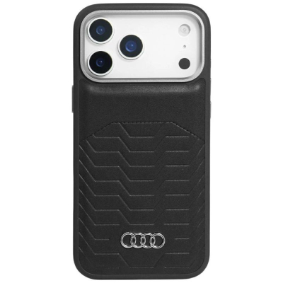 Mbulesë telefoni NoName Audi GT për iPhone 17 Pro, lëkurë sintetike, MagSafe, e zezë