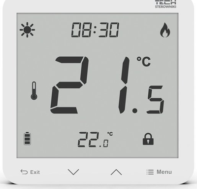 Termostat dhome Tech Controller ST-297V3, flush-mounted, ekran xhami 3 mm, i bardhë