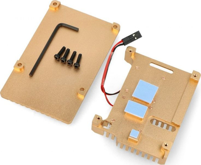 Kuti metalike JustPi DNG-16015 për Raspberry Pi 4B, 2 ventilatorë, ngjyrë ari