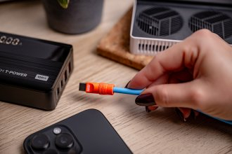 Kabllo Newell USB C në USB C, 100W, 2m, spiral, blu portokalli