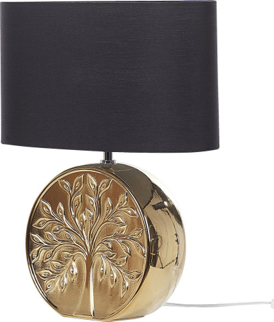 Lampë tavoline KHERLEN Ceramic Gold, qeramike dekorative, abazhur tekstili, ari e zezë