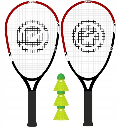 Set badminton ENERO 127 Fast, 2 raketa, me toptha, kuqe e zezë