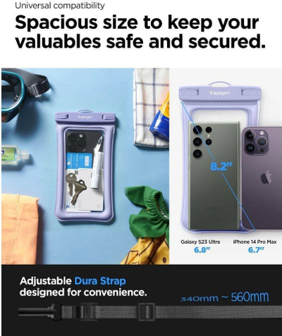 Çantë ujëmbrojtëse Spigen Aqua Shield A610, universale, me litar, blu aqua
