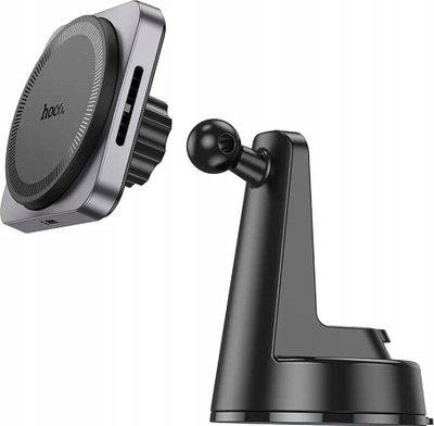 Mbajtëse magnetike makine me wireless HOCO HW16 Speed, 15W, për konsol qendror, gri metalike