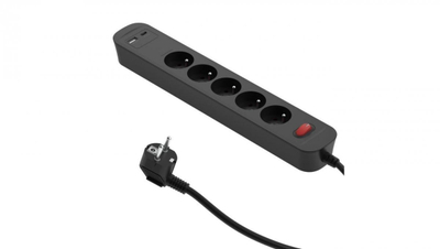 Prizë zgjatuese SQUALL PD20, 5 dalje, 2x USB A+C, 1.4 m, ngjyrë grafit