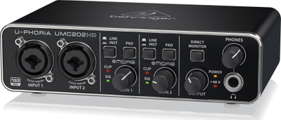 Ndërfaqe audio USB Behringer U-Phoria UMC202HD, 24bit 192kHz, 2 hyrje Midas, e zezë
