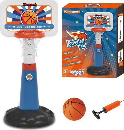 Set basketbolli Woopie Kingsport, i rregullueshëm 99-125 cm, me top dhe pompë, shumëngjyrësh