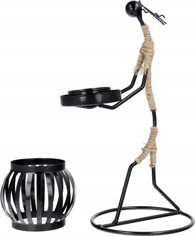 Mbajtëse qiri ART DECO për tealight, metal 22 cm, e zezë
