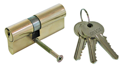 Цилиндар за брава месинг асиметричен, 70mm 40/30, 3 клучеви, металик
