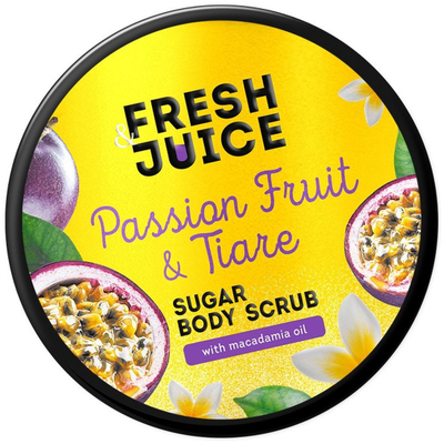 Scrub trupi Fresh Juice Sugar me passion fruit dhe lule Tiare, 200 ml