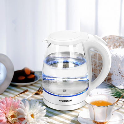 Ibrik elektrik xhami Aigostar Eve B30203FV1, 1.7L, 2200W, i bardhë