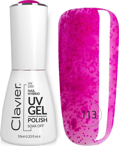 Llak xhel hibrid për thonj Clavier Luxury Berry Shake 113, efekt holografik, 10ml, rozë