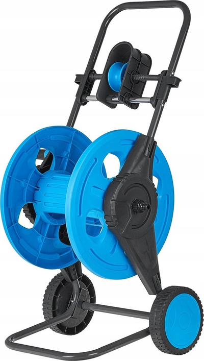Karrocë me bobinë për zorrë kopshti GEKO G72965, 1/2", mban deri në 60 m, blu me të zezë