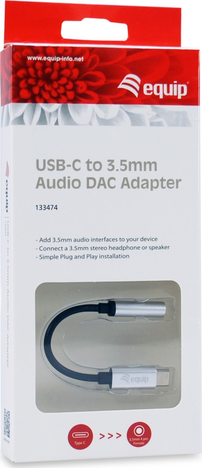 Adapter audio Equip 133474, USB-C në 3.5 mm, i zi argjendtë