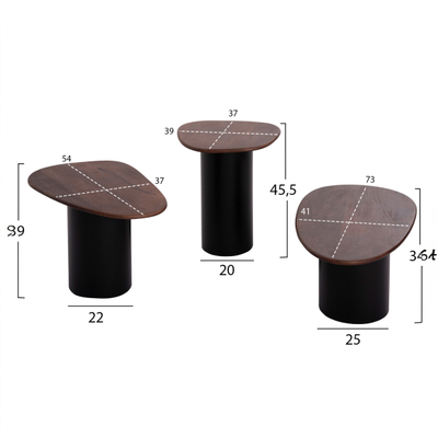 Set 3 tavolina për kafe Pebbles (HM18004), zezë