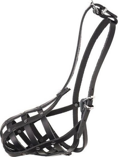 Maskë goje për qen Dino Leather Poodle 4, lëkurë natyrale, e rregullueshme, e zezë