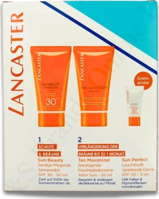 Set pas diellit Lancaster Get the Golden Tan, serum kundër rrudhave 3ml, locion hidratues 50ml, SPF 30