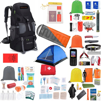 Set emergjence ReadyPack X2, çantë shpine 60L, pajisje evakuimi 72 orë, i zi