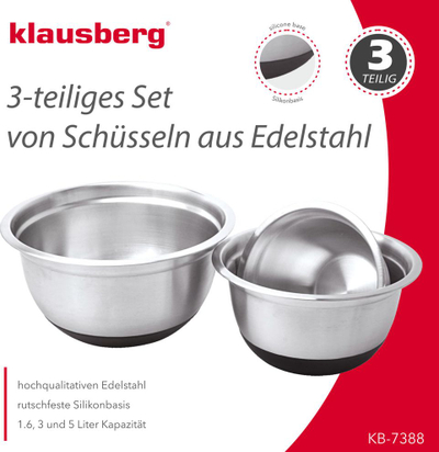 Set tasa çeliku Klausberg KB-7388, 3 copë, bazë silikoni, argjend