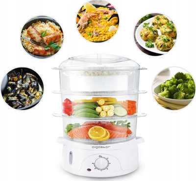 Пароброд за готвење Aigostar Fitfoodie, 800W, 3 нивоа, бел