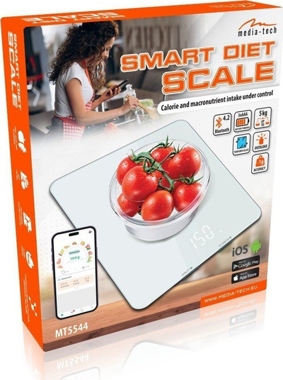 Peshore kuzhine Media-Tech Smart Diet Scale MT5544, 5kg, inteligjente, e bardhë