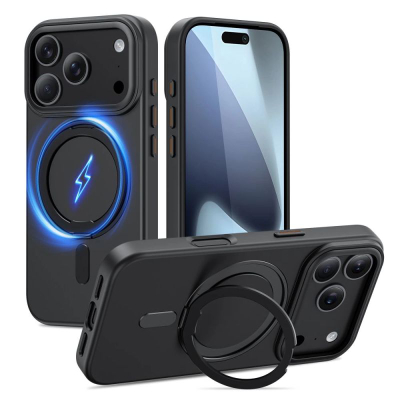 Maskë telefoni Tech-Protect MagRing MagSafe për iPhone 17 Pro, me unazë 360°, matte, e zezë